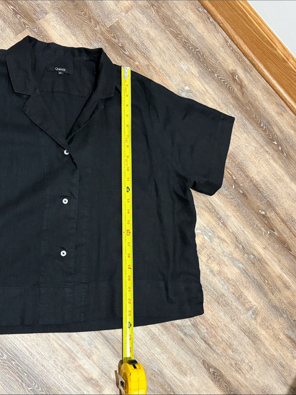 Quince European Black Linen Women's Top Size XL Black Boxy Fit Short Sleeve Flax - Picture 5 of 9